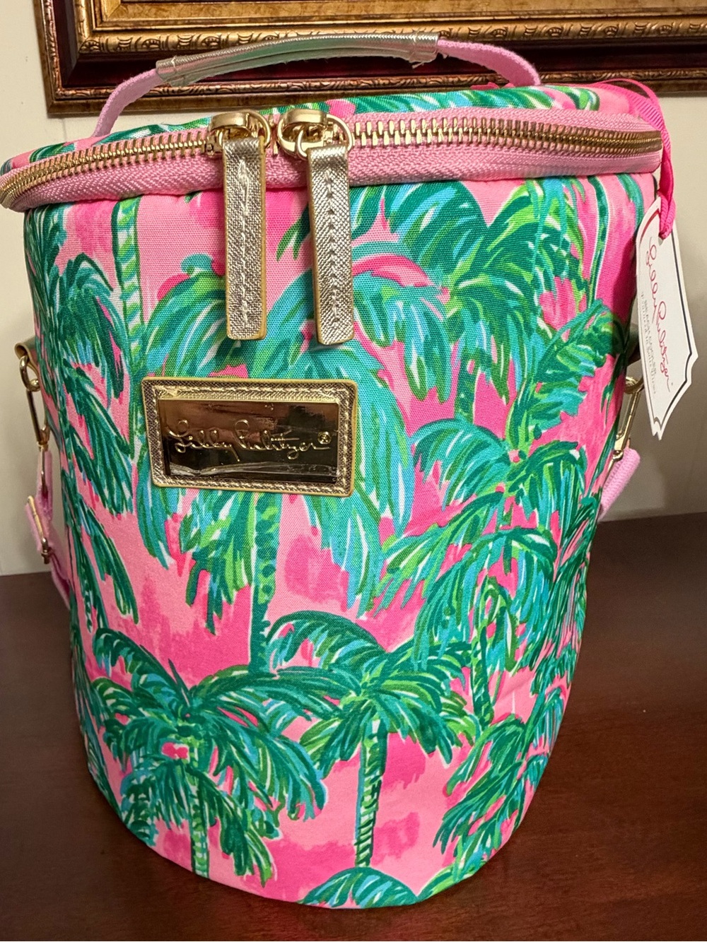NWT Lilly Pulitzer Beach Cooler Bag in Suite Views Palm Print pink & green - Picture 2 of 11